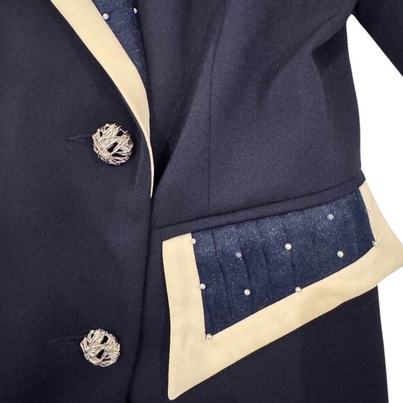 Milano High Fashion Vintage Blazer Pearl Navy Women's 40 Regencycore Royalcore - Picture 11 of 13